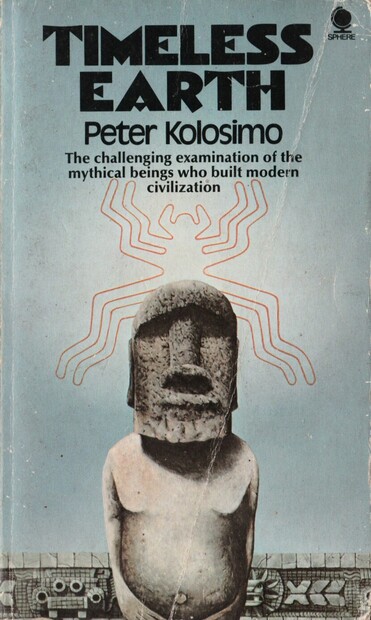 The front cover of Timeless Earth by Peter Kolosimo, featuring a colour photo of one of the Easter Island Moai.