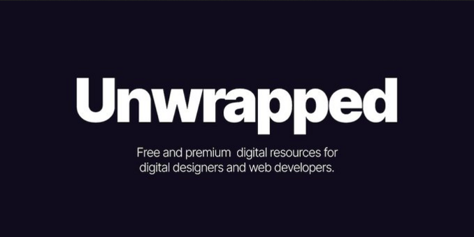 White text on very dark blue background:
Unwrapped
Free & premium - digital resources for digital designers & web developers 