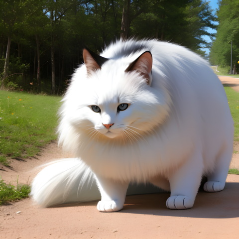 An implausibly large cat generated by an AI model that didn't understand the assignment.