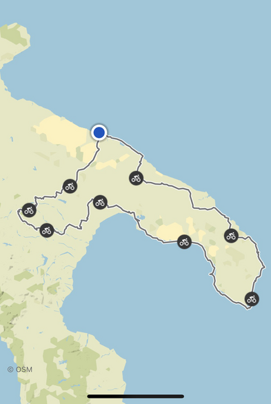 Eine Karte der Radtour, von der im Tröt die Rede ist