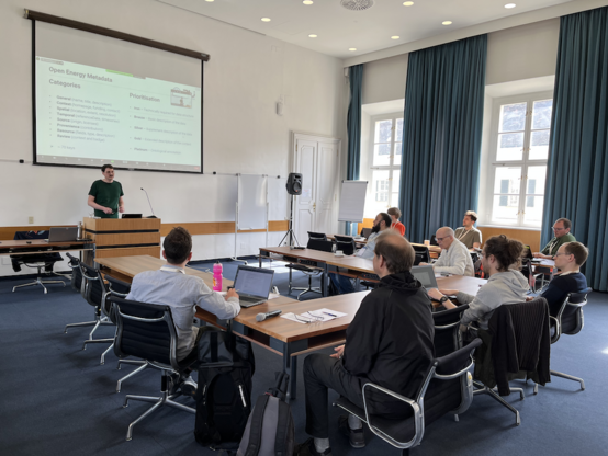 Ludwig Hülk presenting on open, annotated and FAIR data the capacity-building session at the 2023 openmod workshop hosted by IIASA
