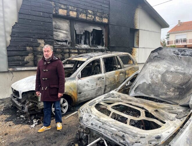 Yannick Morez, le maire de Saint-Brevin-les-Pins, déjà menacé de mort par des anti-Cada devant son domicile incendié, le 22 mars 2023. © Photo Florence Lambert / Ouest France / PhotoPQR via MaxPPP