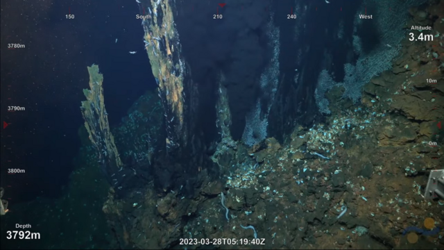 Black smoking hydrothermal vents.