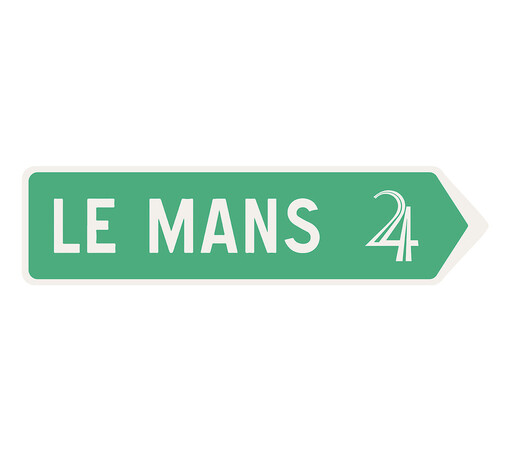 a design pitch for the logo for the 24 hours raxce at Le Mans, first run in 1923. It draws on the colours and typeface used in the French road system which still constitutes an important, large part of the racing lap