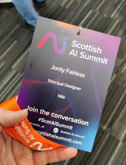 A photo of my conference pass for the Scottish AI Summit
