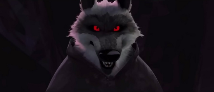 A screencap of Death (Lobo) from the DreamWorks animated movie "Puss in Boots: The Last Wish".