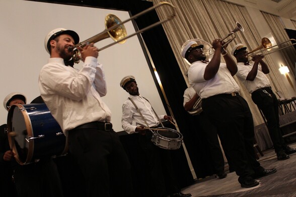 Knockaz Brass Band playing music at IAC23