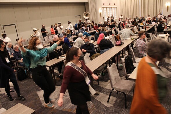 Knockaz Brass Band playing music at IAC23