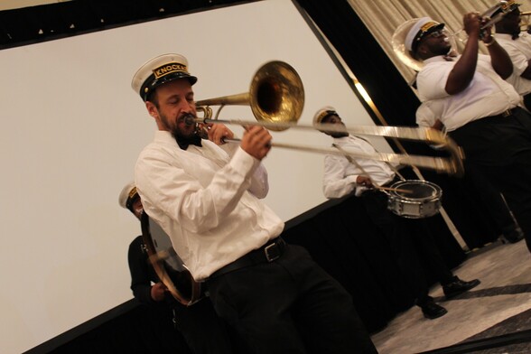 Knockaz Brass Band playing music at IAC23