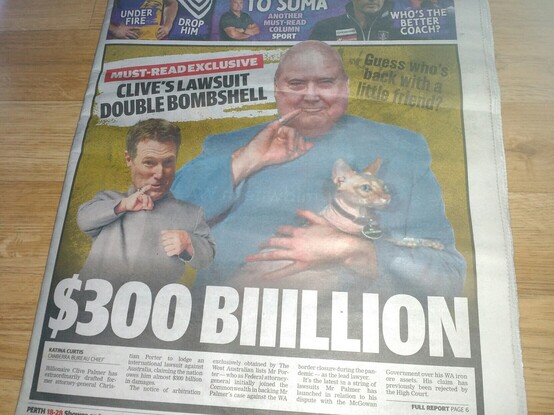 Header reads "Clive's lawsuit double bombshell"
Image of two mini-me figures with the heads of Clive Palmer and Christian Porter