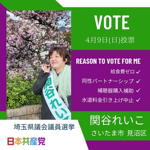  4月9日（日） 埼玉県議会議員選挙 投票日