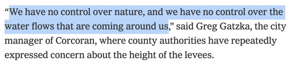 "We have no control over nature, and we have no control over the water flows that are coming around us"