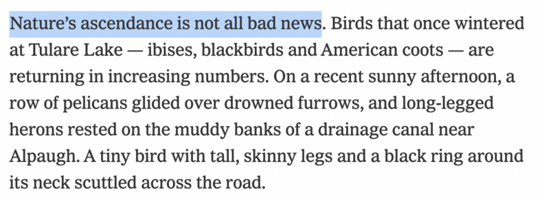 "Nature's ascendance is not all bad news."