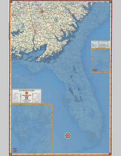 a vintage Shell Oil map base with 66m sea level rise
