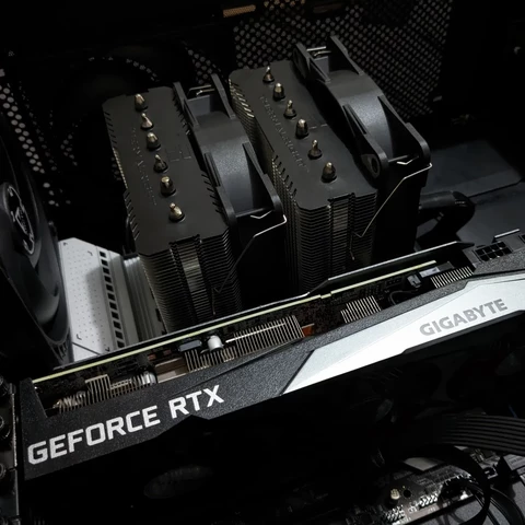 Motherboard and GPU installed in a case