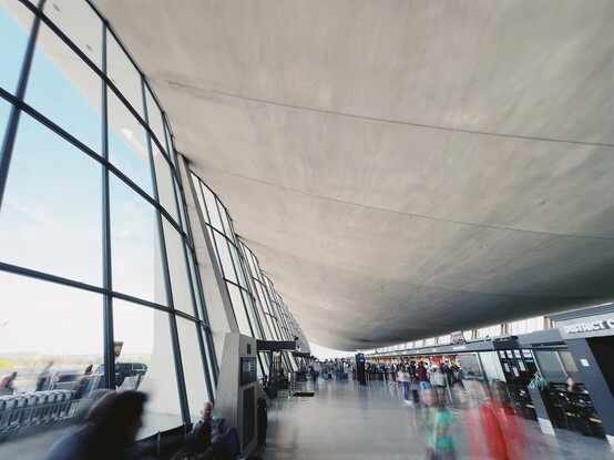 Interior shot of Eero Saarinen’s masterpiece of an airport terminal, Washington Dulles International.  