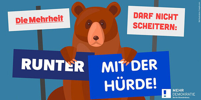 
Klartext nach dem #Volksentscheid #Berlin2030

Knapp 36 Prozent der Stimmberechtigten in #Berlin haben abgestimmt. Über die Motive der verbleibenden 64 Prozent wird viel spekuliert. Mit einer repräsentativen Umfrage wollen wir für Klarheit sorgen. Warum haben Menschen nicht teilgenommen, warum haben sie mit JA oder NEIN gestimmt? Die Ergebnisse helfen, die Debatte zur direkten Demokratie und zum Klima-Entscheid zu versachlichen. Bitte machen Sie die Umfrage mit Ihrer Spende möglich! Uns fehlen rund 5.000 €. Vielen Dank.
