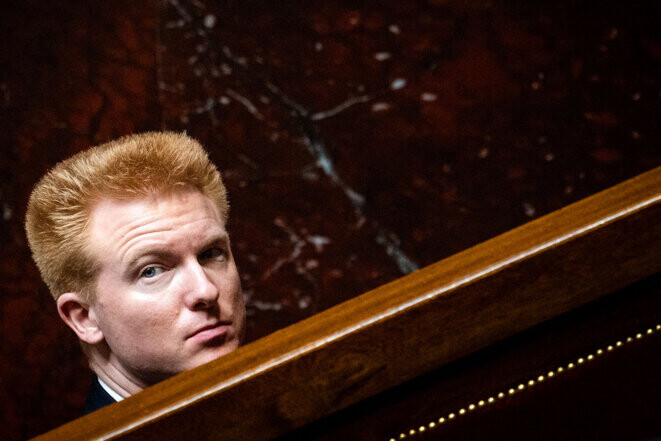 Adrien Quatennens à l’Assemblée nationale le 21 mars 2023. © Photo Xose Bouzas / Hans Lucas via AFP