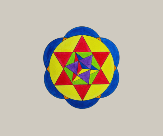 Merkaba inside a pentagram inside a circle.
