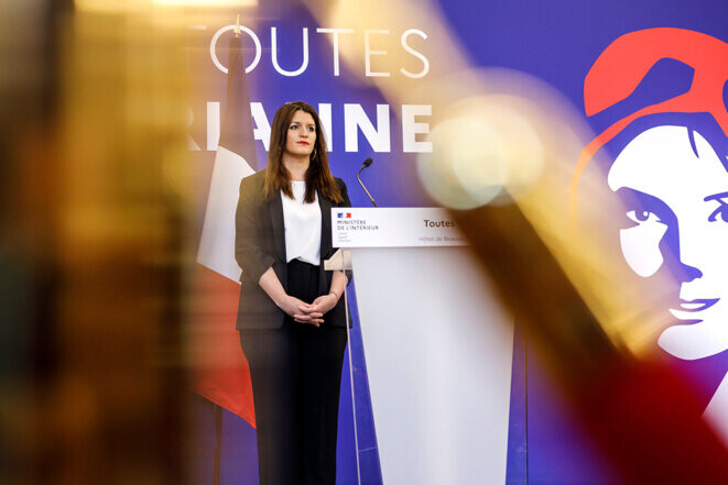 Marlène Schiappa lors du lancement de l’évènement « Toutes Marianne » à Paris, le 8 mars 2022. © Photo Thierry Stefanopoulos / REA