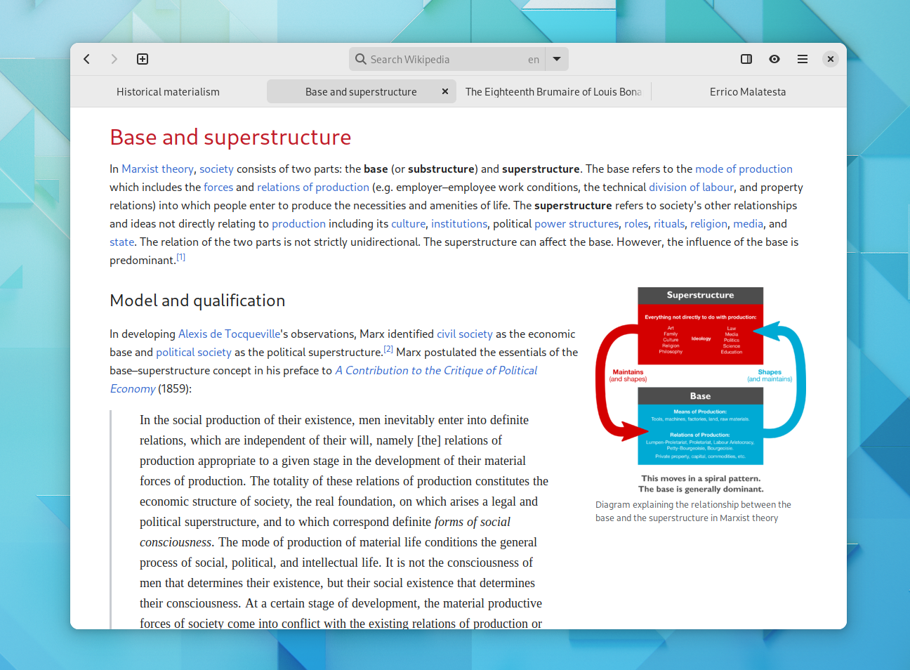 Screenshot of Wike at desktop size, with multiple open tabs. The currently open tab is the page "Base and superstructure".
