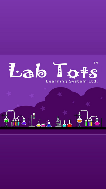 Lab Tots Learning System logo, rainbow laboratory 