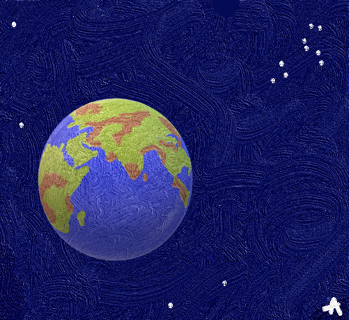 Digital painting of the earth against dark blue space