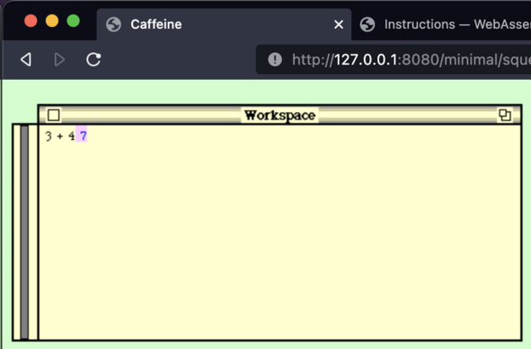 the obligatory "3 + 4" shot from a new Smalltalk virtual machine bringup