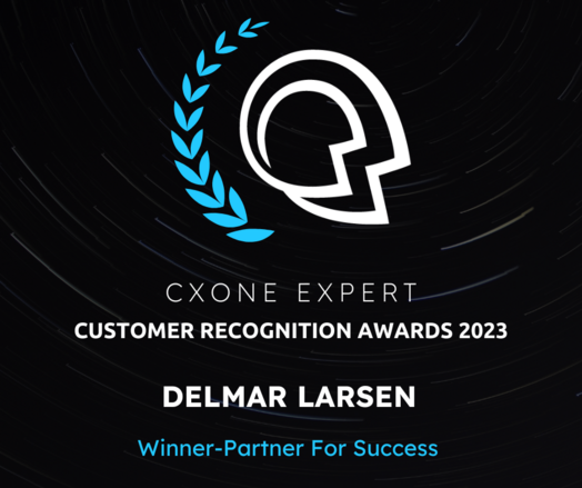 Graphic from CXone Expert naming LibreTexts project Founder and Executive Director Delmar Larsen as their partner for success award winner.