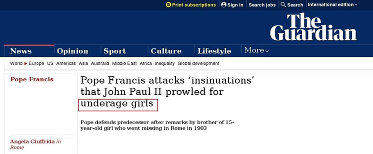 John Paul II and underage girls
Headlines The Guardian 2023 Apr.17