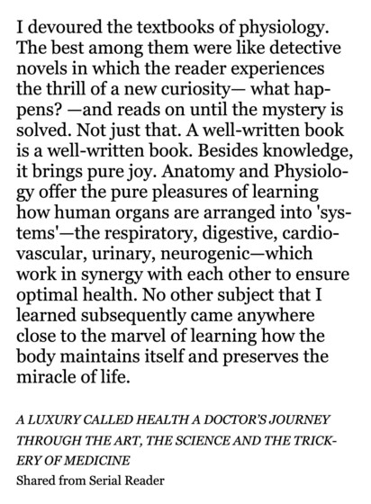 Screenshot excerpt from the book - A Luxury Called Health: A Doctor's Journey Through the Art, the Science and the Trickery of Medicine by Kavery Nambisan