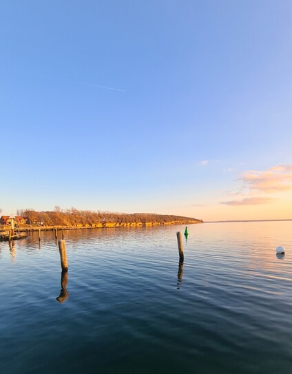 Wasser, Ufer, Sonnenuntergang 