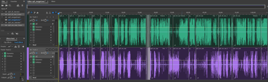 Audition software with 2 sound tracks, heavily edited