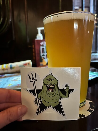 Does Slimer haunt The Oak? Galway Bay handed out special Halloween stickers there last year. Picture: a pint with a sticker in front of it