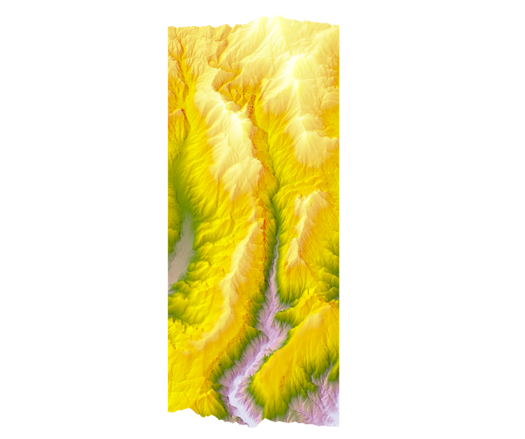Earth tone shaded, layered relief map of Linville Gorge Wilderness in NC.