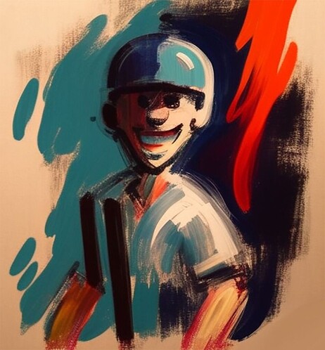 Beautiful painting, abstract, detailed, shadows, baseball player smiling