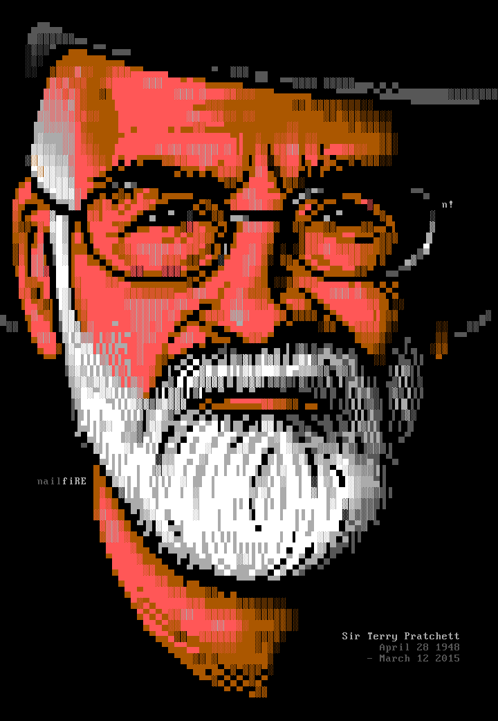 ANSI art portrait of Sir Terry Pratchett
