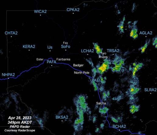 Screenshot of the Pedro Dome radar from 349pm courtesy RadarScope.