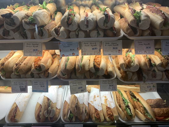 Baguettes behind the window counter