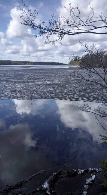 Ice cover in a lake is very thin 