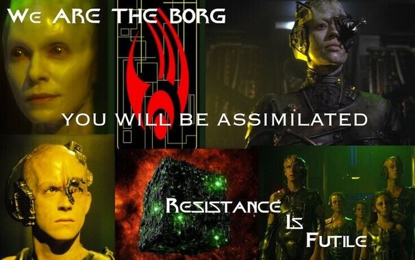 6 pictures showing cyborgs from Star Trek and the quotes from the post.