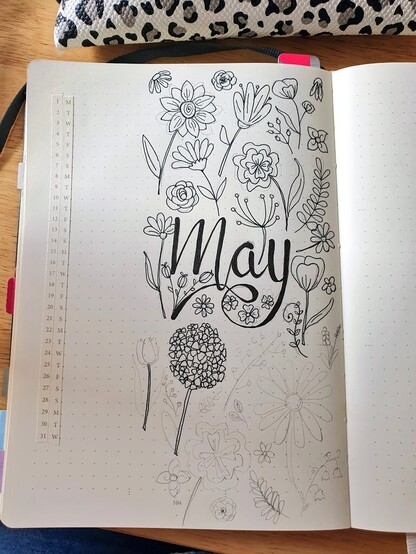 flowery May bullet journal setup (sketch)