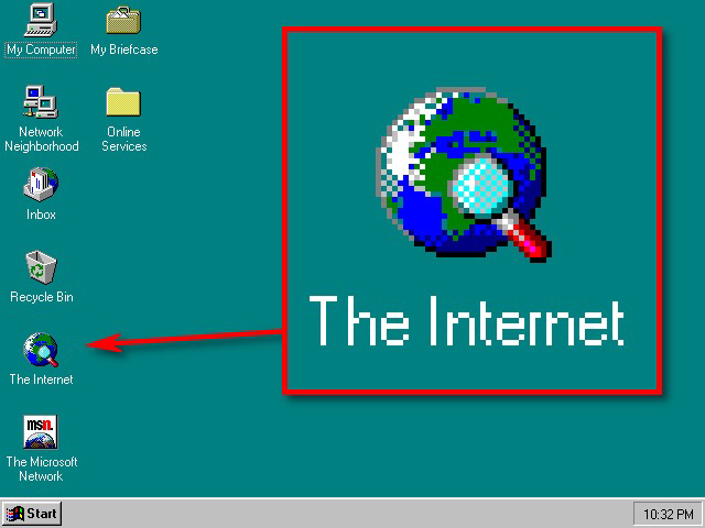 “The Internet” icon on a Windows 95 desktop screenshot