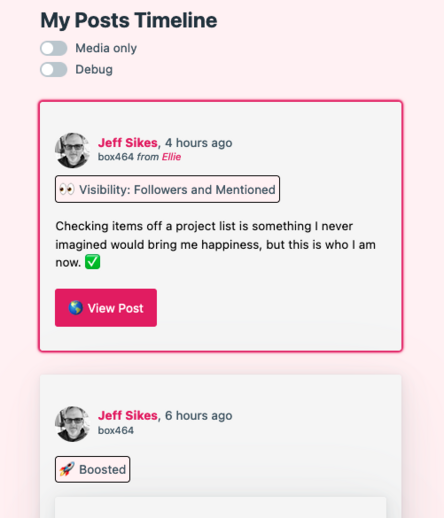 A screenshot shows a status with the visibility set to "Followers and Mentioned Only". The border around the status is glowing, and the visibility is called out in text for accessibility.
