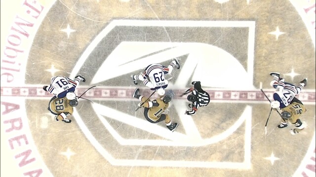 Puck drop, face off, Nicolas Roy wins the face off against Leon Draisaitl to start the game. 