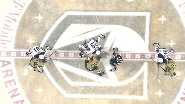 Puck drop, face off, Nicolas Roy wins the face off against Leon Draisaitl to start the game. 