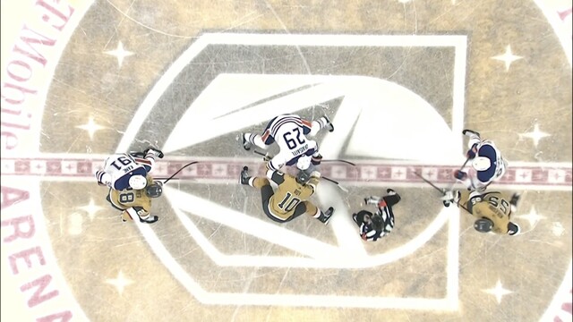 Puck drop, face off, Nicolas Roy wins the face off against Leon Draisaitl to start the game. 