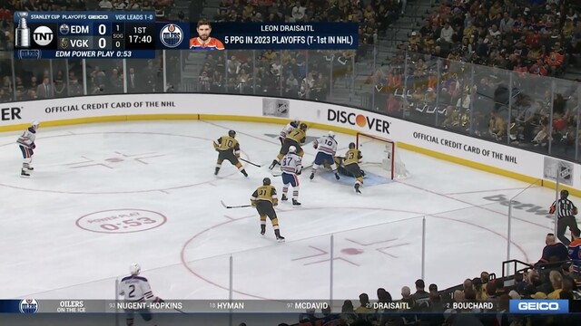 Leon Draisaitl with the wrist shot goes through Laurent Brossoit and Oilers takes 1-0 lead. 