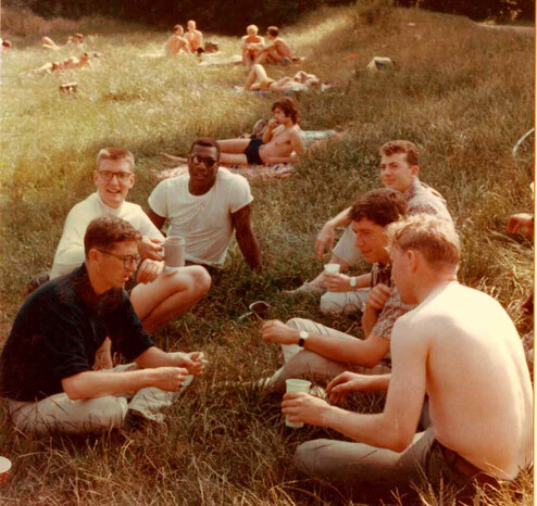 American staff from Field Station Berlin enjoying some downtime some summer day, probably at Teufelssee, the lake beside the former Cold War spy station. 