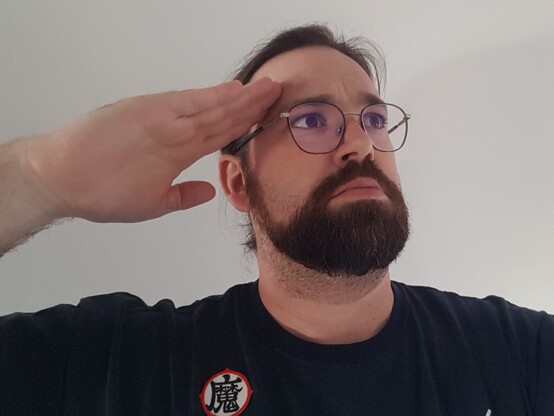 Me saluting while having a badge of king piccolos kanji on the chest